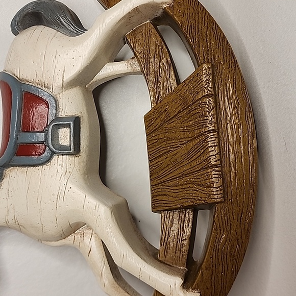 Vintage Burwood Rocking Horse Wall Decor USA 1980s 10" x 13" Nursery Plaque - Picture 5 of 10